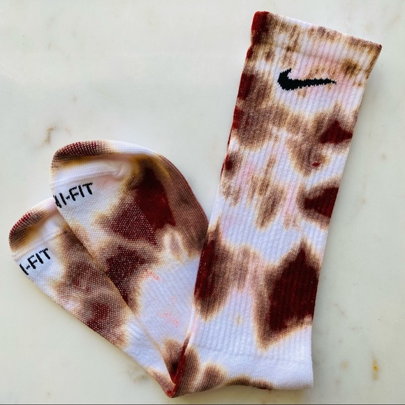 New Nike Maroon Tan Tie Dye Socks custom - Picture 7 of 8